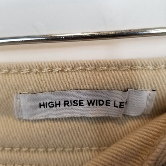 Forever 21 Women's High Rise Wide Leg Frayed Raw Hem Jeans Tan Size 30 - Picture 5 of 7